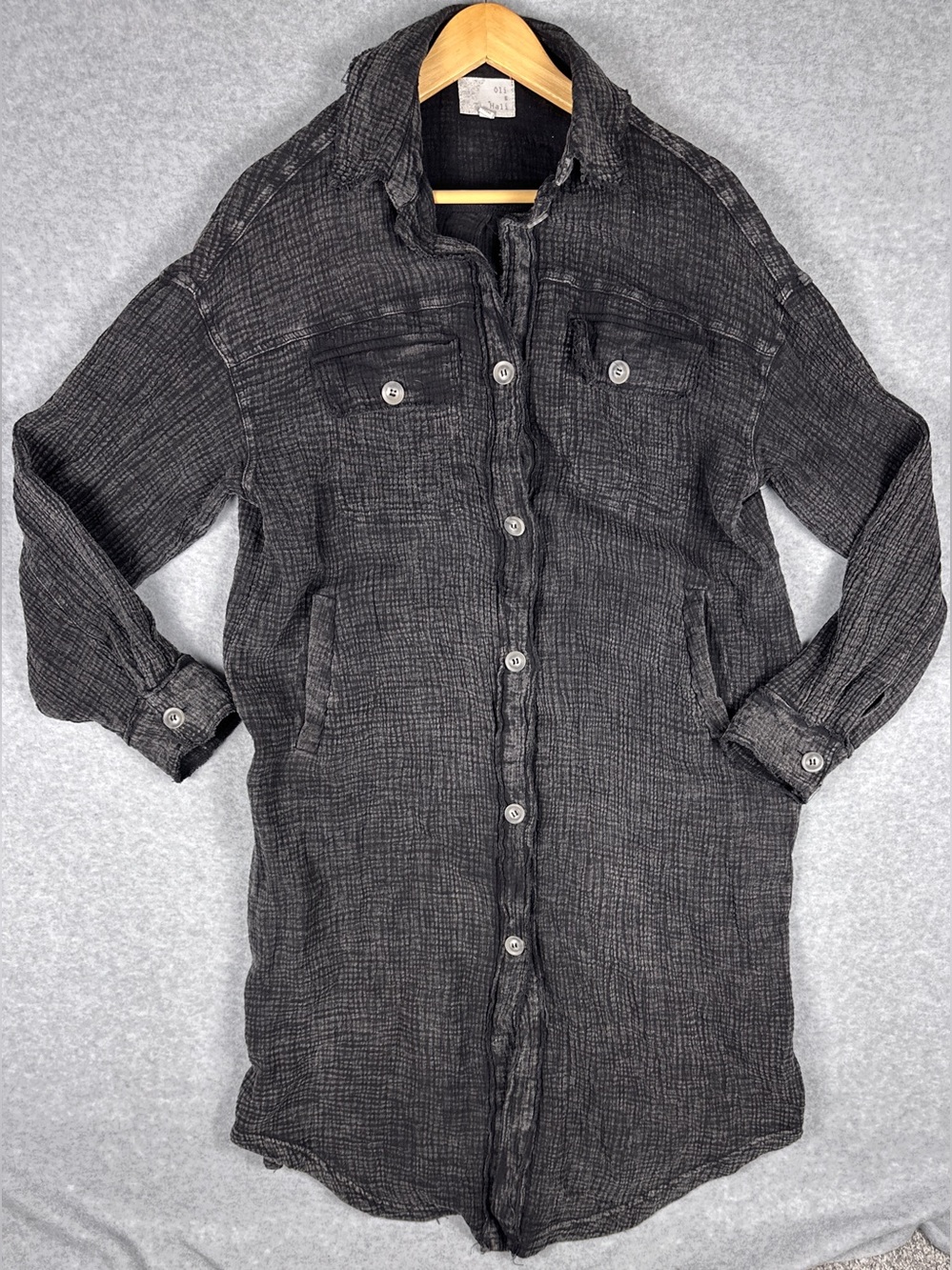 Oli & Hali Womens Small Washed Black Cotton Shacket Oversized Boho Tunic